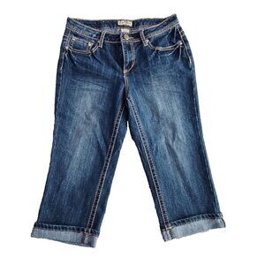 Earl Jean Women's Jeans Size 8 (30x18) Cropped Contrast Embroidery Rhinestones